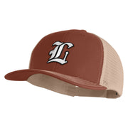 Old English White L Patched Cotton Deluxe Trucker Ball Cap - Brown Khaki OSFM