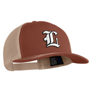Old English White L Patched Cotton Deluxe Trucker Ball Cap - Brown Khaki OSFM