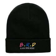 B.R.D. Letters Embroidered Long Knitted Beanie