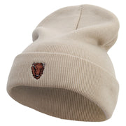 Angry Bison Head Embroidered 12 Inch Long Knitted Beanie - Birch OSFM