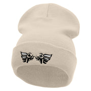 Controller With Wings  Embroidered 12 Inch Long Knitted Beanie - Birch OSFM