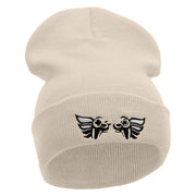 Controller With Wings  Embroidered 12 Inch Long Knitted Beanie - Birch OSFM