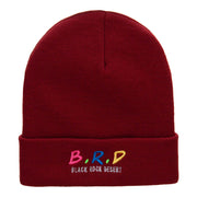 B.R.D. Letters Embroidered Long Knitted Beanie