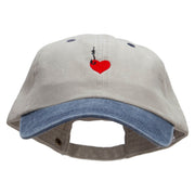 Hooked Heart Embroidered Pigment Dyed Wash Cap - Beige-Navy OSFM