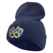 Mardi Gras Masks Logo Embroidered 12 Inch Long Knitted Beanie