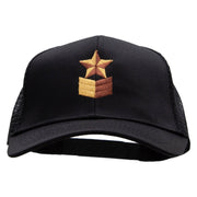 Military Star Badge Embroidered Solid Cotton Prostyle Twill Mesh Cap