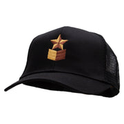 Military Star Badge Embroidered Solid Cotton Prostyle Twill Mesh Cap