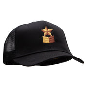 Military Star Badge Embroidered Solid Cotton Prostyle Twill Mesh Cap