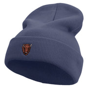 Angry Bison Head Embroidered 12 Inch Long Knitted Beanie - Navy OSFM