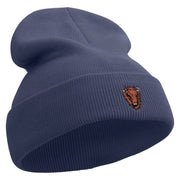 Angry Bison Head Embroidered 12 Inch Long Knitted Beanie - Navy OSFM