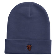 Angry Bison Head Embroidered 12 Inch Long Knitted Beanie - Navy OSFM