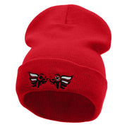 Controller With Wings  Embroidered 12 Inch Long Knitted Beanie - Red OSFM