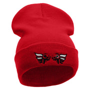 Controller With Wings  Embroidered 12 Inch Long Knitted Beanie - Red OSFM