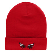 Controller With Wings  Embroidered 12 Inch Long Knitted Beanie - Red OSFM