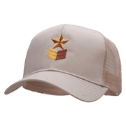 Military Star Badge Embroidered Solid Cotton Prostyle Twill Mesh Cap