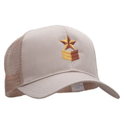 Military Star Badge Embroidered Solid Cotton Prostyle Twill Mesh Cap