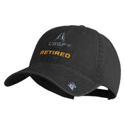 US Space Force Retired Delta Embroidered Washed Solid Pigment Dyed Cotton Twill Brass Buckle Cap - Black OSFM