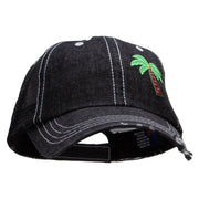 Small Palm Tree Patched 6 Panel Denim Frayed Mesh Cap