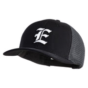 Old English White E Patched Cotton Deluxe Trucker Ball Cap - Black Grey OSFM
