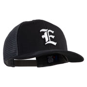 Old English White E Patched Cotton Deluxe Trucker Ball Cap - Black Grey OSFM