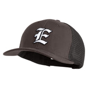 Old English White E Patched Cotton Deluxe Trucker Ball Cap - Charcoal Black OSFM