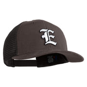 Old English White E Patched Cotton Deluxe Trucker Ball Cap - Charcoal Black OSFM