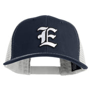 Old English White E Patched Cotton Deluxe Trucker Ball Cap - Navy White OSFM