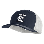 Old English White E Patched Cotton Deluxe Trucker Ball Cap - Navy White OSFM