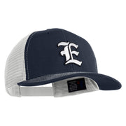 Old English White E Patched Cotton Deluxe Trucker Ball Cap - Navy White OSFM