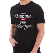 Christmas and a Happy New Year Typography Graphic Design Deluxe Jersey T-Shirt - Black XS