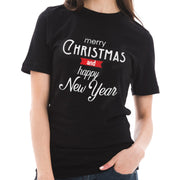 Christmas and a Happy New Year Typography Graphic Design Deluxe Jersey T-Shirt - Black XS