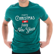 Christmas and a Happy New Year Typography Graphic Design Deluxe Jersey T-Shirt - Teal XS