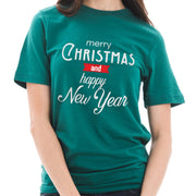 Christmas and a Happy New Year Typography Graphic Design Deluxe Jersey T-Shirt - Teal XS