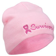 Breast Cancer Ribbon Survivor Embroidered Short Beanie