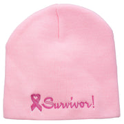 Breast Cancer Ribbon Survivor Embroidered Short Beanie