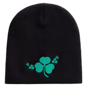 St.Patrick Day Clovers Logo Embroidered 8 inch Acrylic Short Beanie