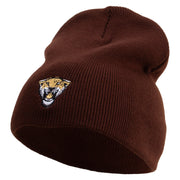 Leopard Open Mouth Embroidered 12 inch Acrylic Cuffed Long Beanie - Brown OSFM