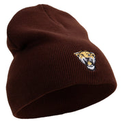 Leopard Open Mouth Embroidered 12 inch Acrylic Cuffed Long Beanie - Brown OSFM