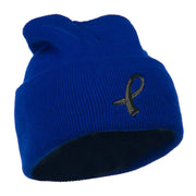 Black Ribbon Skin Cancer Embroidered Long Beanie