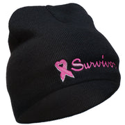 Breast Cancer Ribbon Survivor Embroidered Short Beanie