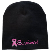 Breast Cancer Ribbon Survivor Embroidered Short Beanie