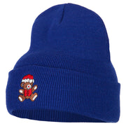 Santa Bear Embroidered Long Knitted Beanie