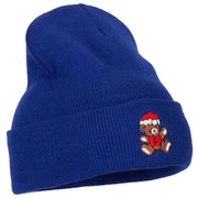 Santa Bear Embroidered Long Knitted Beanie