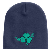 St.Patrick Day Clovers Logo Embroidered 8 inch Acrylic Short Beanie