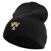 Leopard Open Mouth Embroidered 12 inch Acrylic Cuffed Long Beanie - Black OSFM