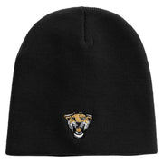 Leopard Open Mouth Embroidered 12 inch Acrylic Cuffed Long Beanie - Black OSFM