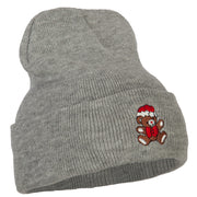 Santa Bear Embroidered Long Knitted Beanie