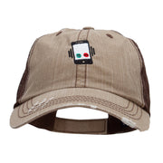 Smart Phone Ringing Embroidered Low Profile Special Cotton Mesh Cap - Khaki-Brown OSFM