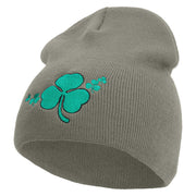 St.Patrick Day Clovers Logo Embroidered 8 inch Acrylic Short Beanie