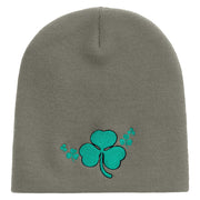 St.Patrick Day Clovers Logo Embroidered 8 inch Acrylic Short Beanie